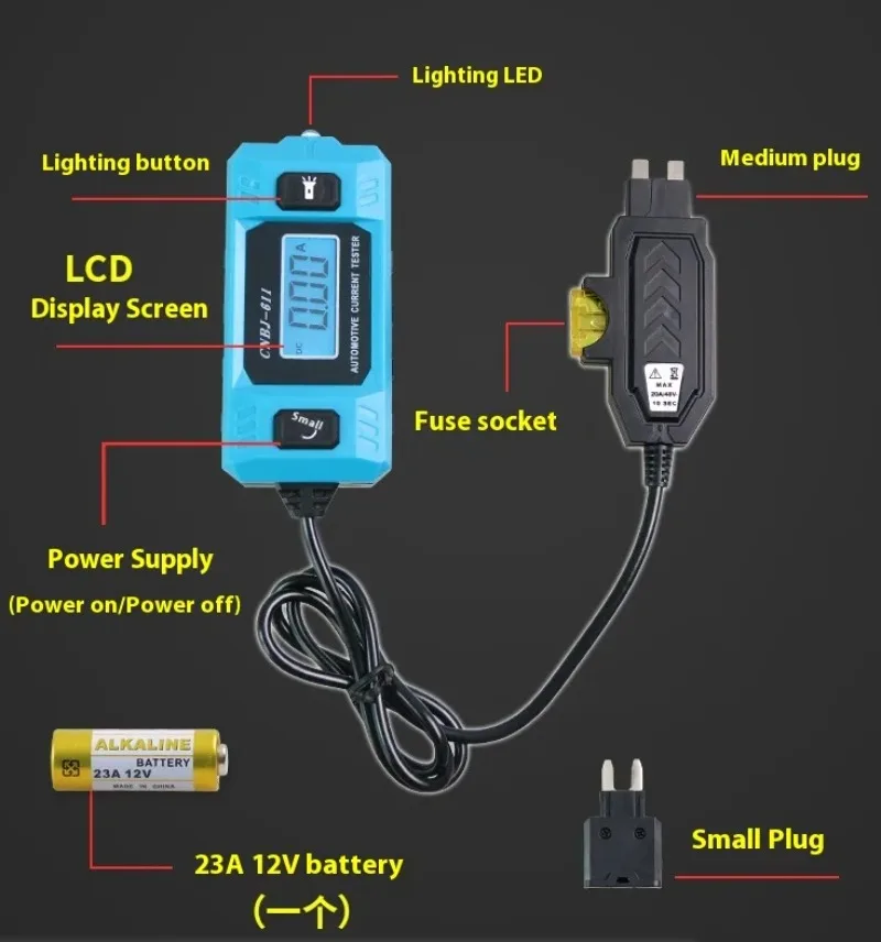 12V 0.01-19.99A Car Circuit Tester Current Test Fuse Diagnostic Tool Repair Detector Galvanometer Automotive Accessories