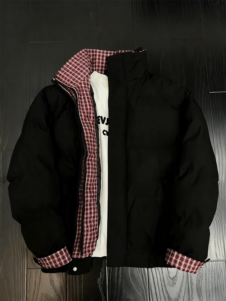 

Мужская утепленная зимняя куртка из хлопка с пэчворком и стеганой отделкой, воротник-стойка, ретро-стиль, черно-красный узор