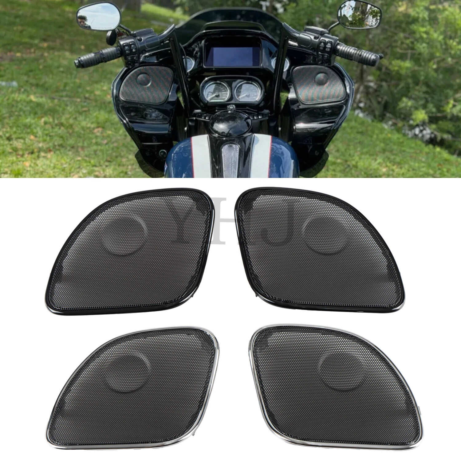 A Pair Motorcycle Fairing Speaker Grille Mesh Cover For Harley Road Glide FLTRX FLTR FLTRU Limited FLTRK Special FLTRXST 2015-Up