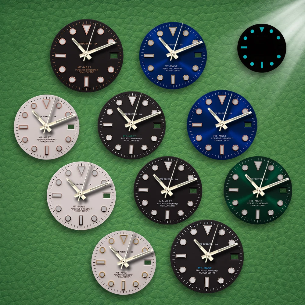 28,5mm S-Logo Bedrucktes Logo Neues GMT Schwarzes Zifferblatt Eisblau Leuchtend Passend für NH34 Uhrwerk Modifikationszubehör