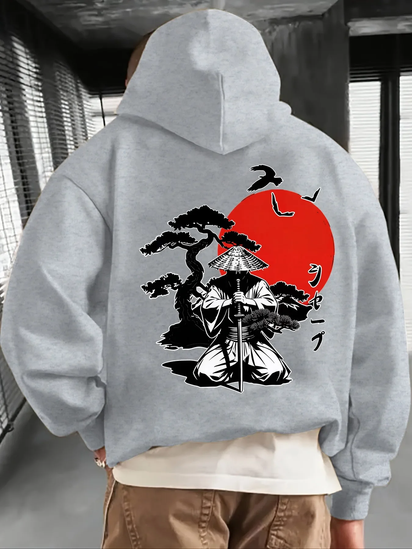 Samurai With Straw Hat Japanese Art Graphic Print Hoodie Casual Streetwear Pullover Autumn Winter Sweatshirt Unisex Oversized