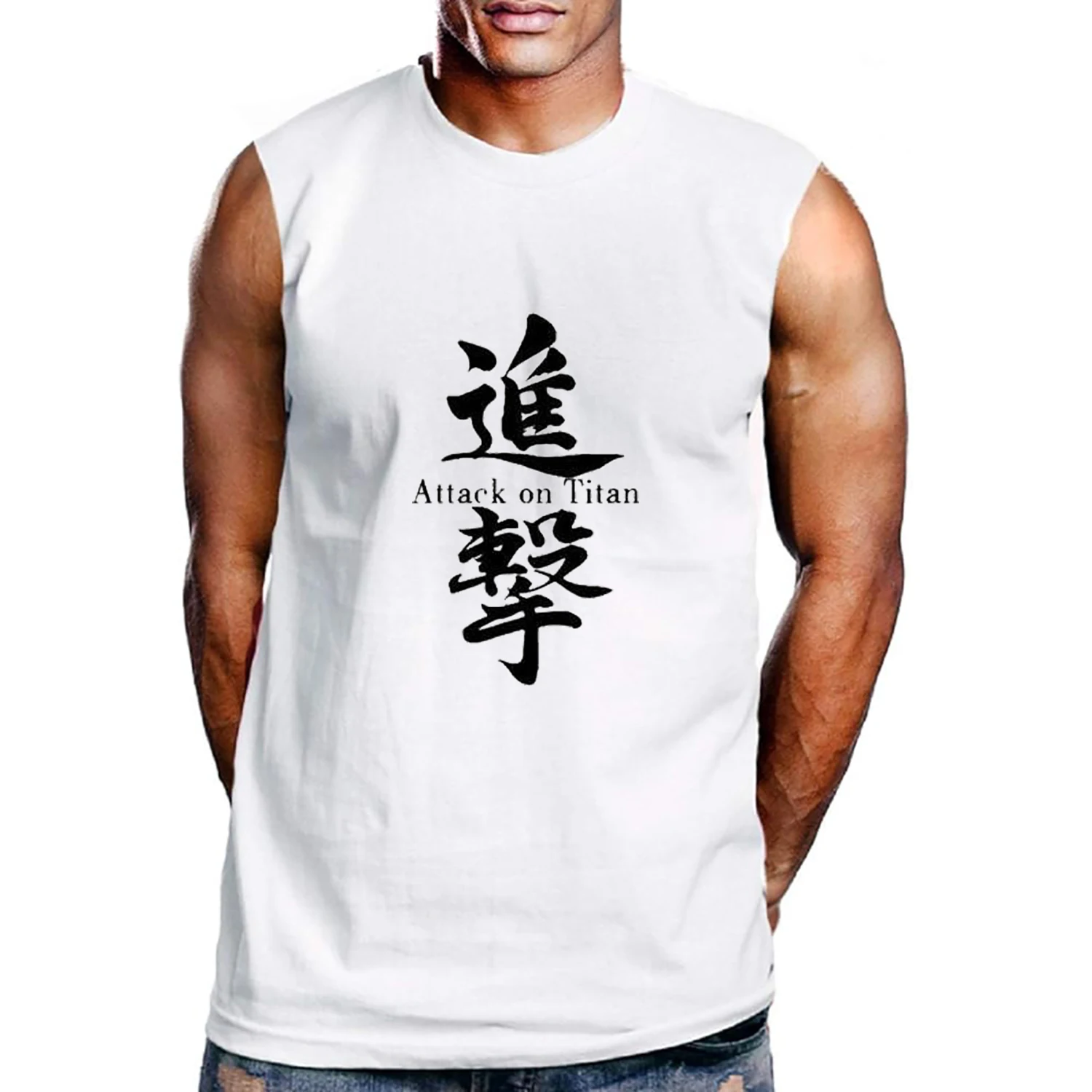 Japanese Anime Attack on Titan Graphic Print Harajuku Mne\'s Sleeveless T-Shirt Casual Fashion Plus Size Tank Tops for Men