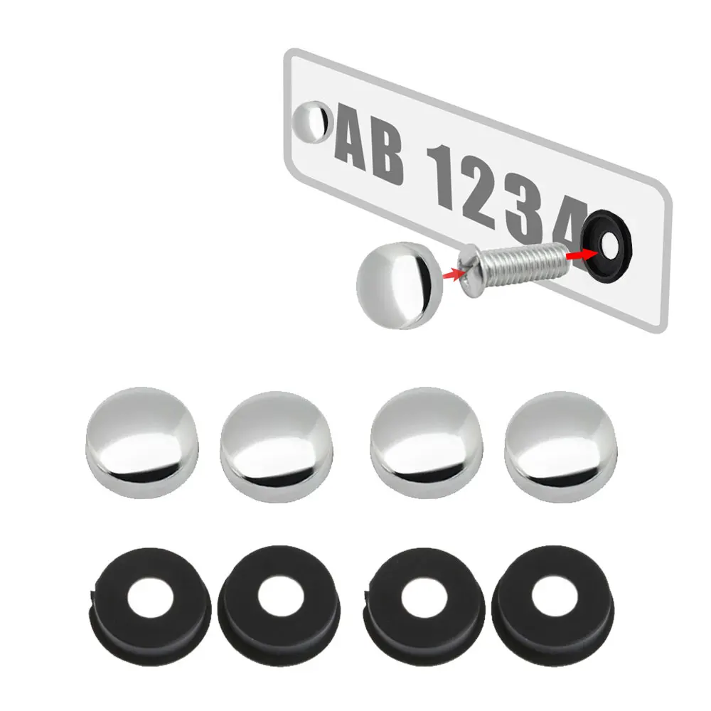 

4x Car License Plate Tag Mounting Holder Frame Shield Screw Cap Cover Screw Nut Cap + Bolt Universal for Car Truck Motorcycle