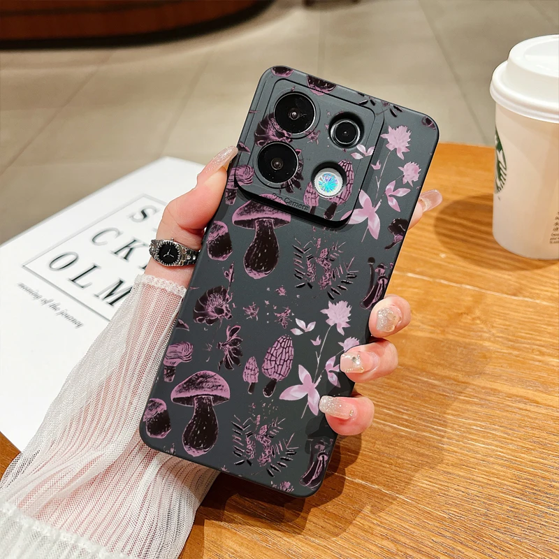 Flower Grass Mushroom Pattern Case For Xiaomi 13 Lite 14 13T Poco M6 X6 X5 F5 Pro Redmi Note 13 12 Pro Plus 5G 12S 11 13C Cover