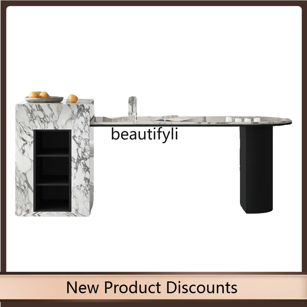 

Great discounts Marble island dining table integrated rock slab simple cream style light luxury retractable table