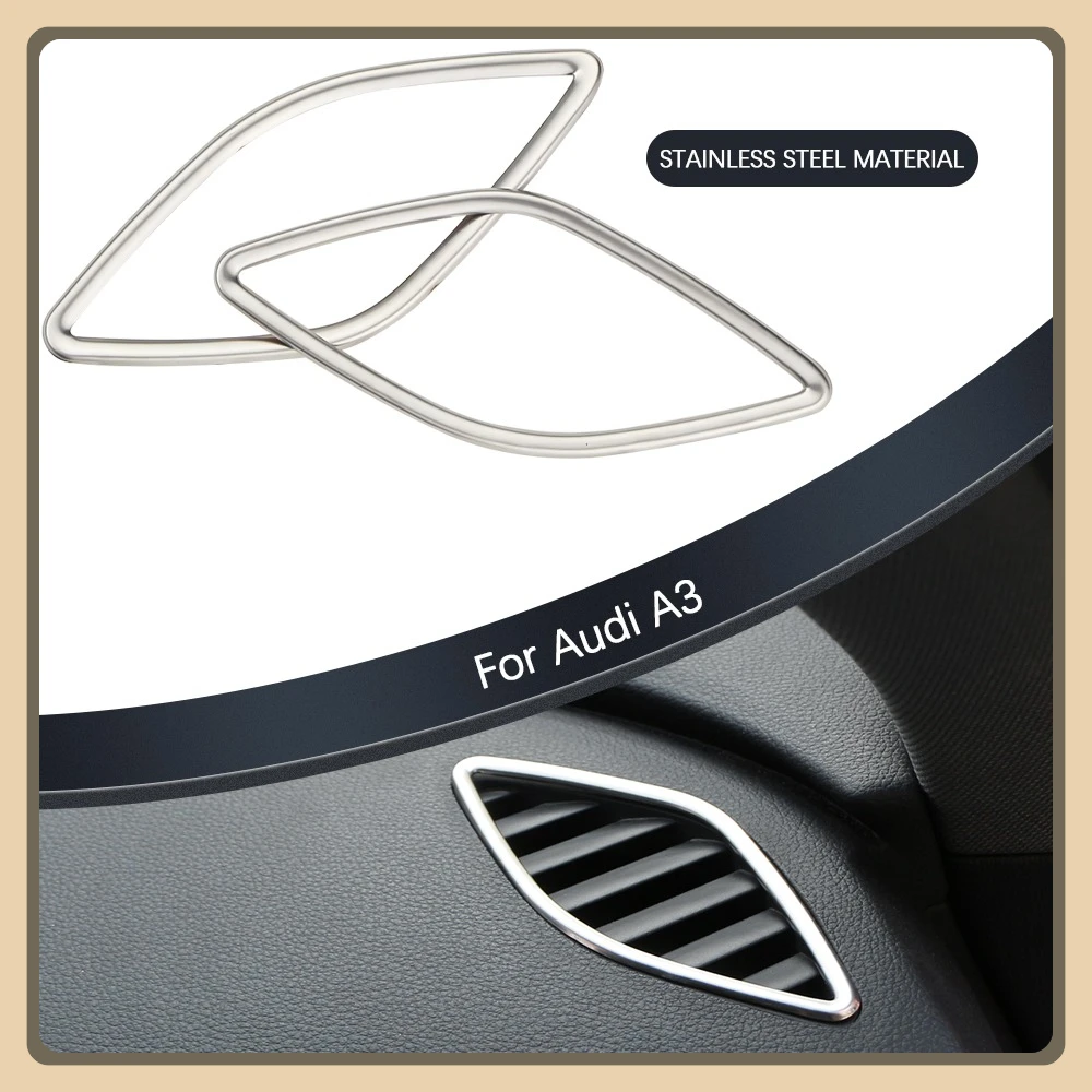 2Pcs/Se Car Front Dashboard Air Vent Outlet Cover Decoration Sticker Trim for Audi A3 8V 2013 - 2019 Stainless Steel Accessories