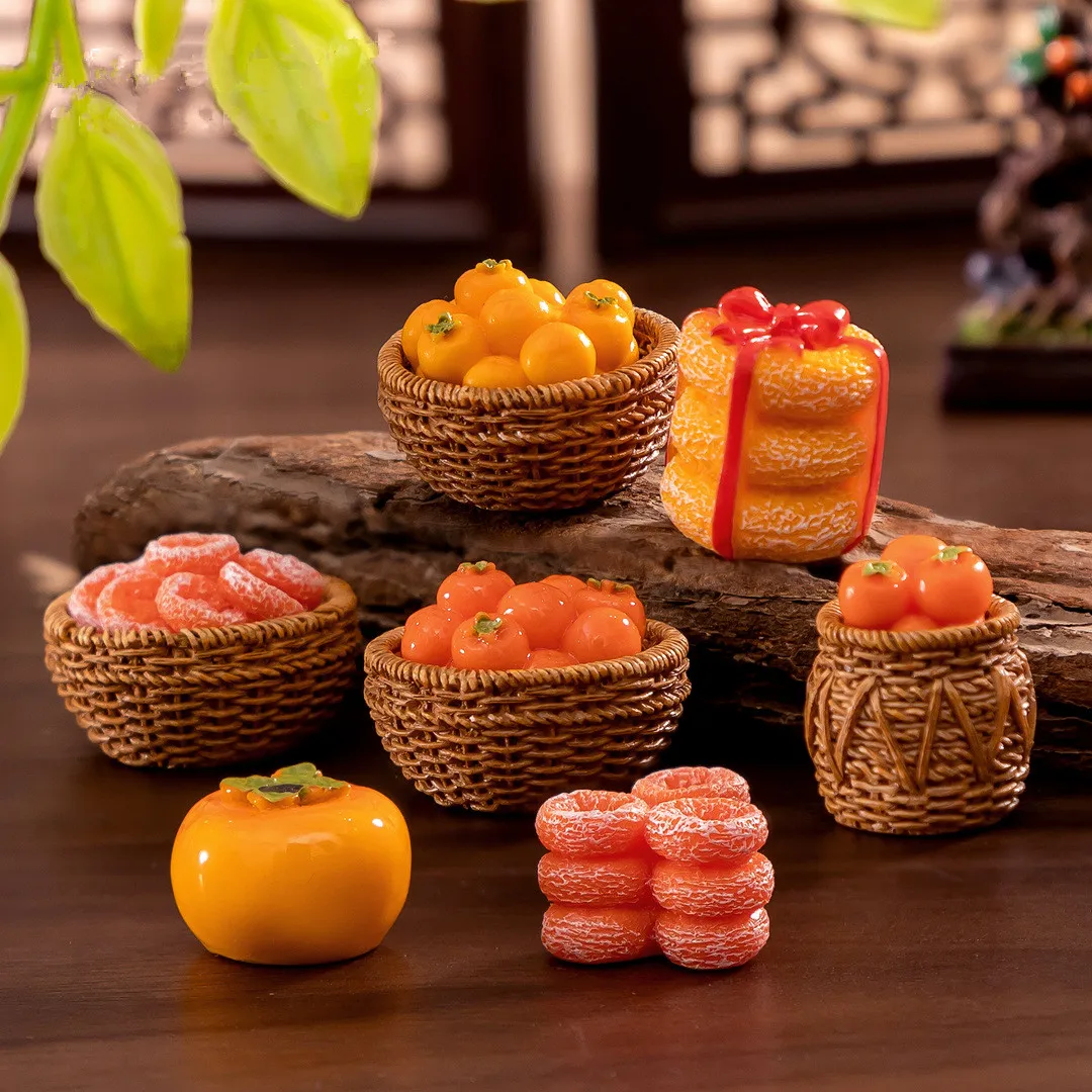 Figurines Miniatures Cute Simulated Persimmon Food Micro Landscape Ornaments For Home Decorations Desk Decor DIY Accessories