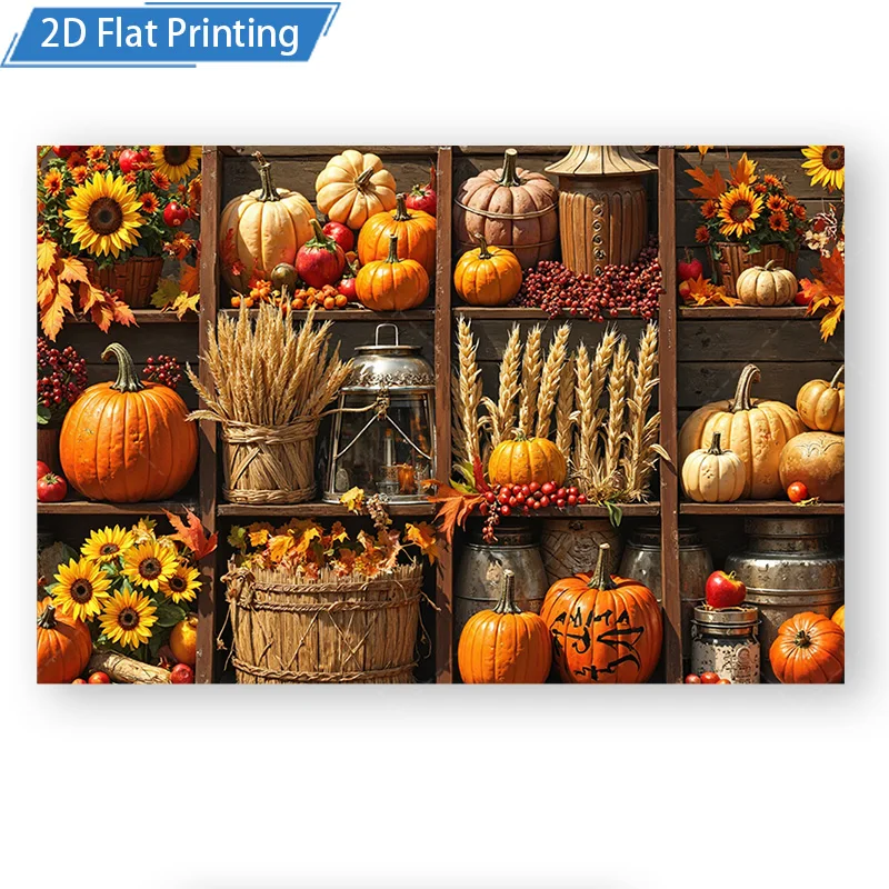 [2D شقة] 1 قطعة 4x16 بوصة علامة معدنية الخريف الحصاد جدار الفن اليقطين القمح عباد الشمس ريفي مزرعة ديكور الحديد تسجيل 2D طباعة مسطحة