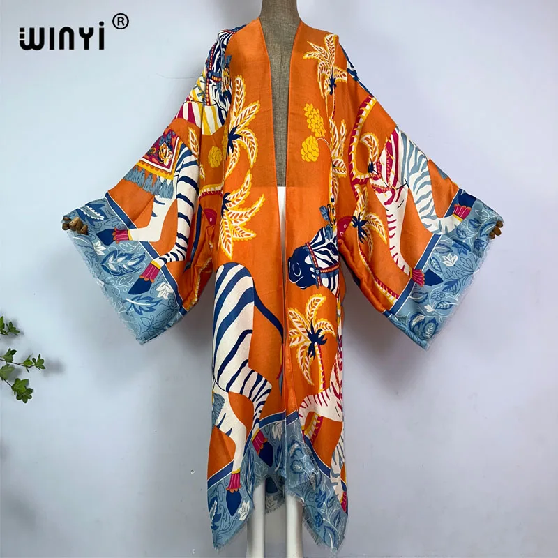 

WINYI kimono Africa summer boho print beach swimwear Elegant Cardigan sexy Holiday maxi beach wear swimsuit woman evening dress