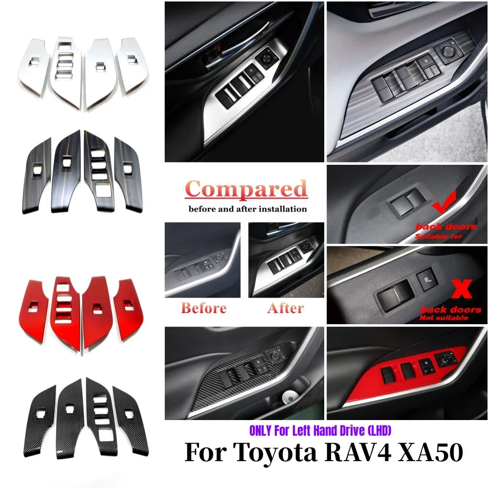 

ABS Plastic Car Door Armrest Panel Window Switch Lift Buttons Covers Trim Interior Accessories For Toyota RAV4 XA50 2019-2023