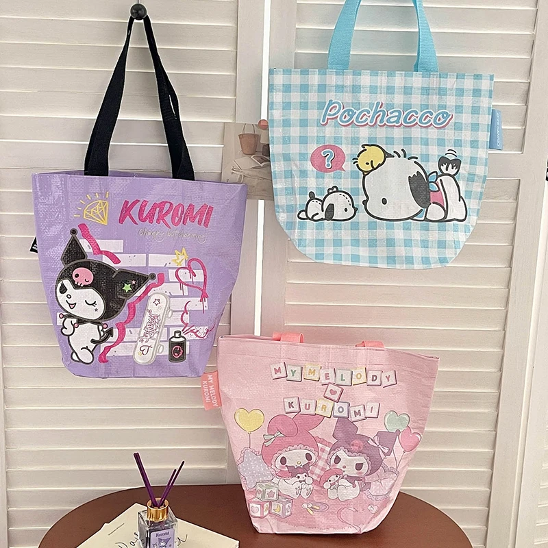 Sanrio hello kitty sacola de compras dobrável minha melodia kuromi cinnamoroll bolsa de ombro sacola ecológica reutilizável