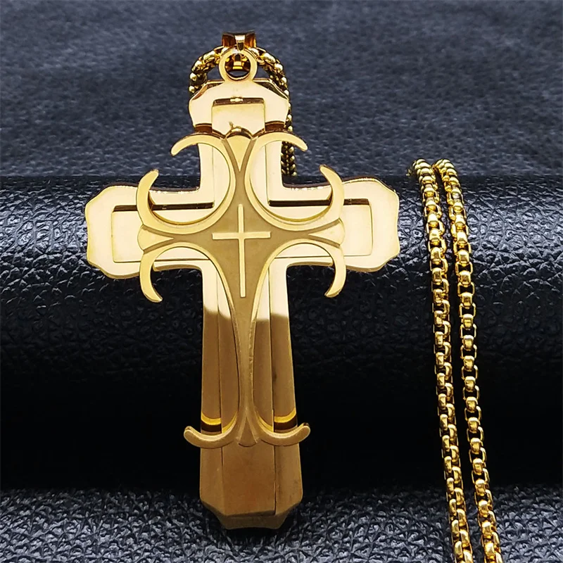 Big Cross Jesus Necklace for Man Stainless Steel Gold Color Christ God Chain Necklaces Christmas Gift Jewelry collar hombre