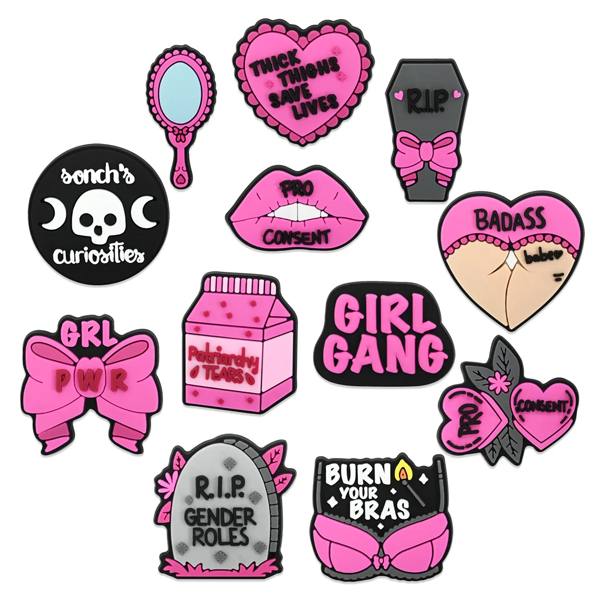 12pcs set Popular Cool Girl Themed PVC Shoe Charms easy install removable DIY Decor For Clogs Trendy Fashion Clog Accessories