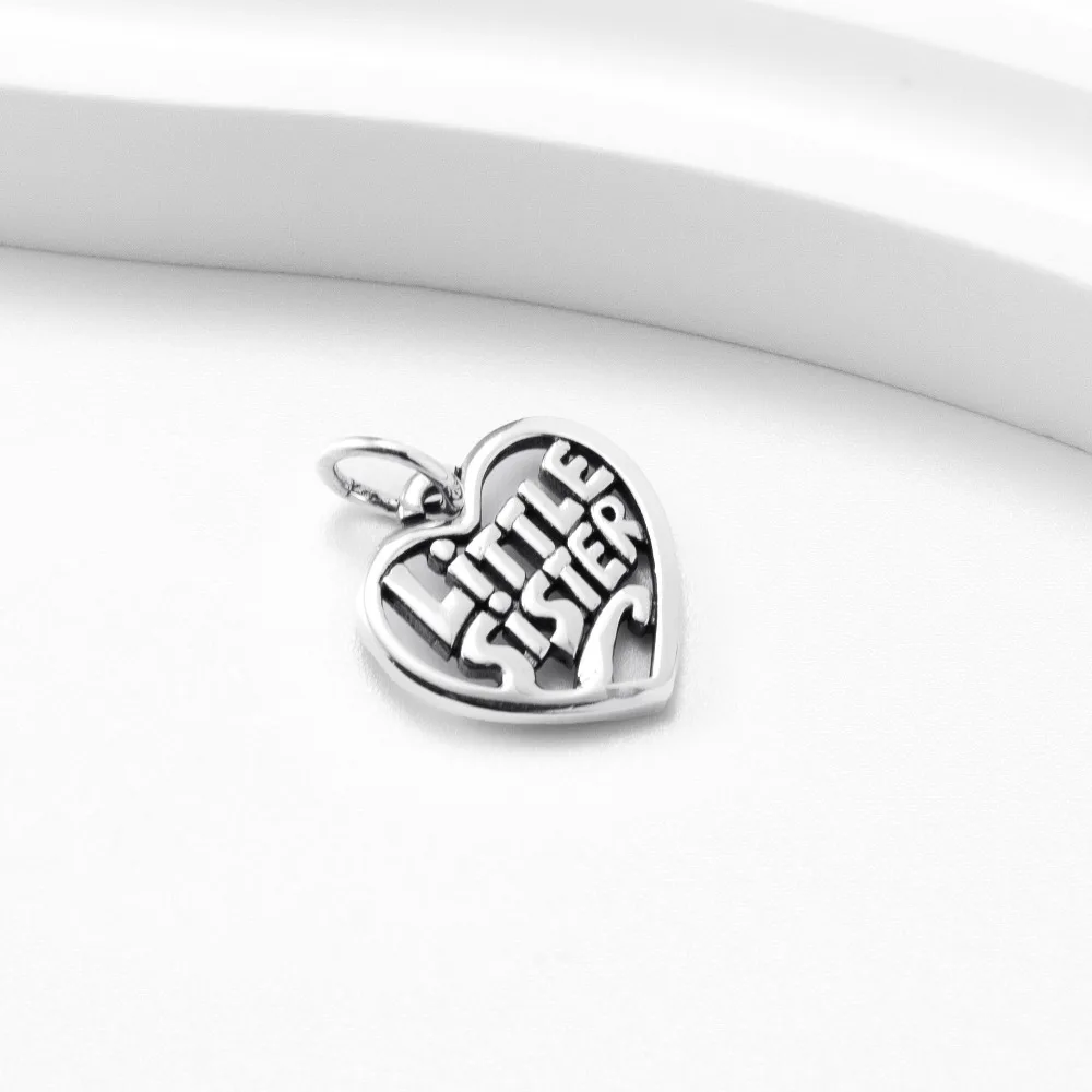 S925 Silver Big Little Sister Heart Wing Split Charms Pendant Fit Bracelet Necklace Women Family Friendship Matching DIY Jewelry