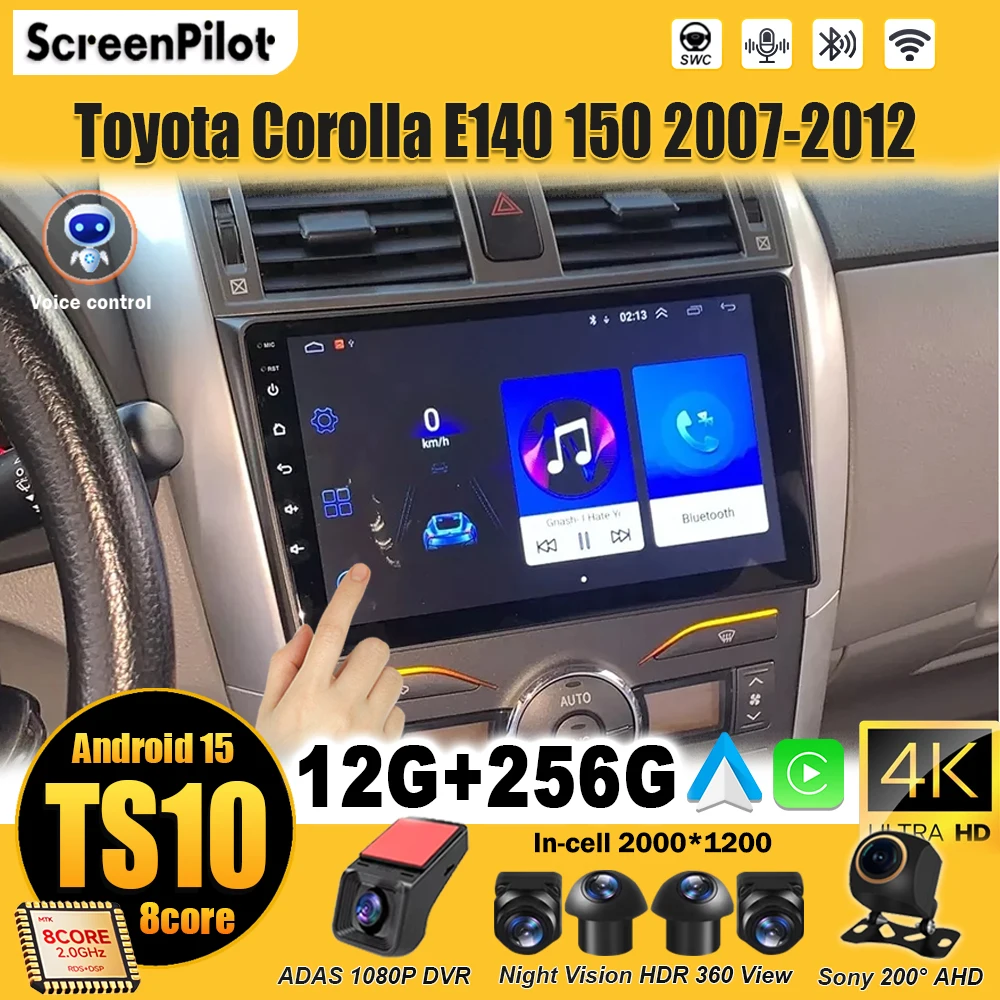 For Toyota Corolla E140150 2007 - 2010 2011 2012 2013 Android 15 Car Radio Mirror Link Wireless Android Auto 8 Core 5G