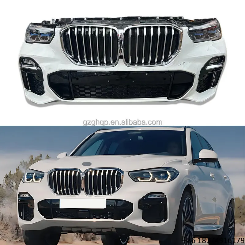 

For X5 G05 Front Mouth Assembly Car Bumper with Headlight Kit with Heat Sink Fan Grille Body Kit Middle Grille Front Bumper
