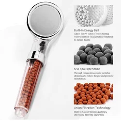 High pressure water-saving and healthy negative ion filtration shower in bathroom, handheld shower nozzle