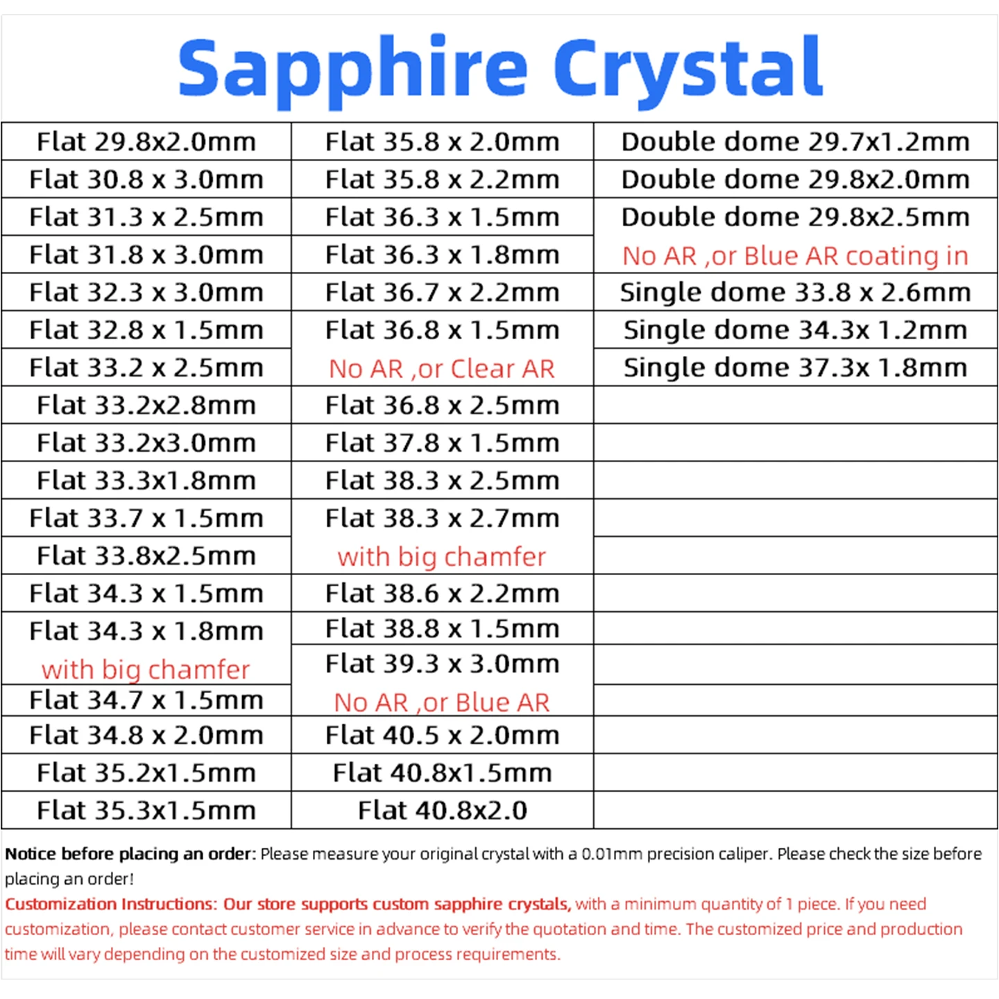 Saphirglas für Citizen Crystal Flat 35,8 x 2,0 36,3 x 1,5 38,3 x 2,5 40,8 x 2,0 mm transparentes rundes Uhrenglasteil – Detail 1