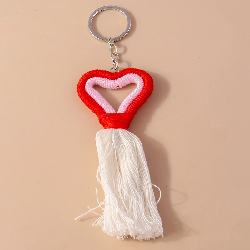 Pretty Hand knitted Tassels Love Heart Keychain for Women Girl Cute Bohemian Key Ring Pendants Handbag Decor DIY Jewelry Gifts