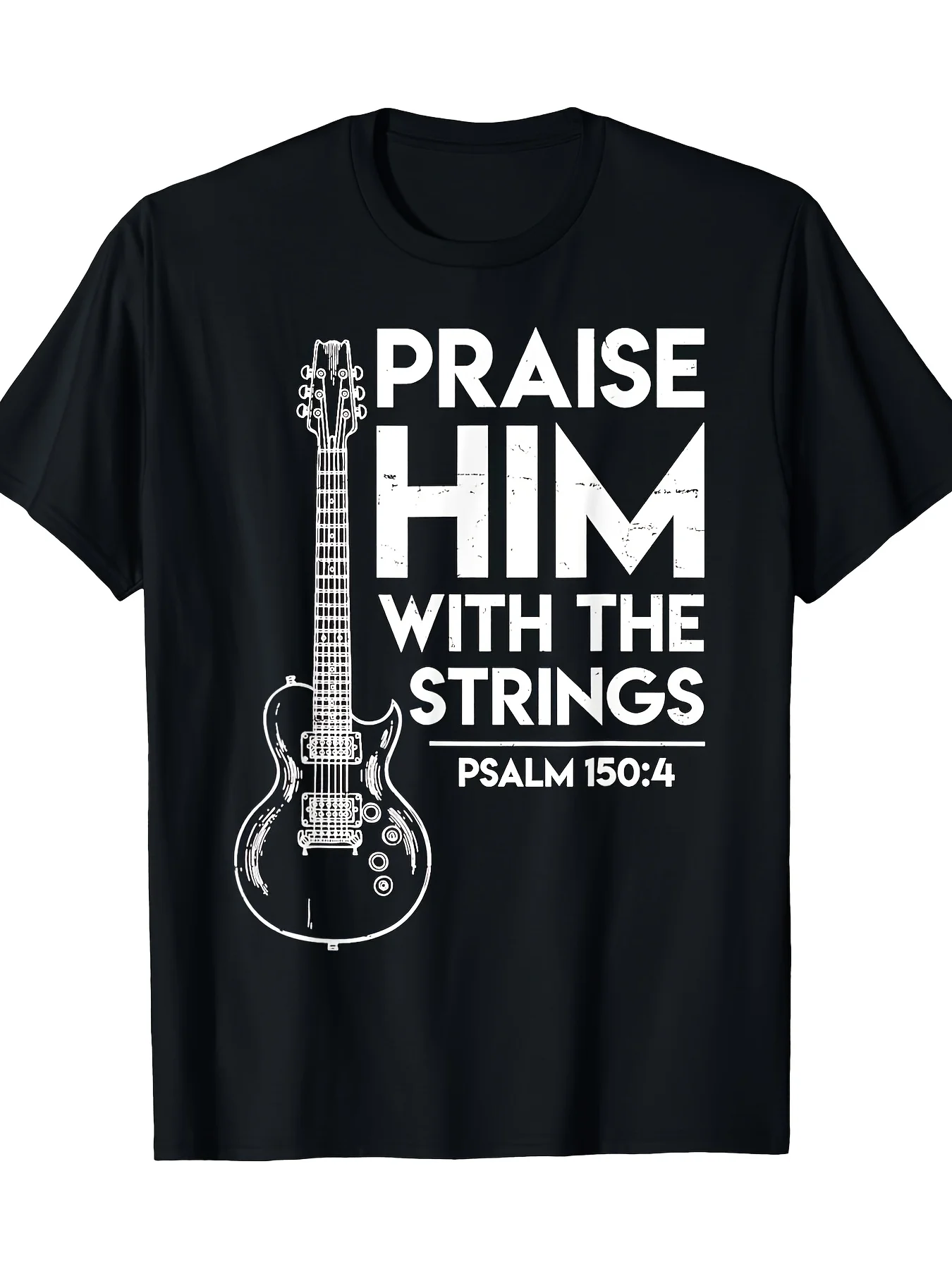 2026 Top PickLocal1pcs Men's Christian Worship T-Shirt with Praise Him 1504 Bible Psalm & Electric Guitar Design - Soft Breathab