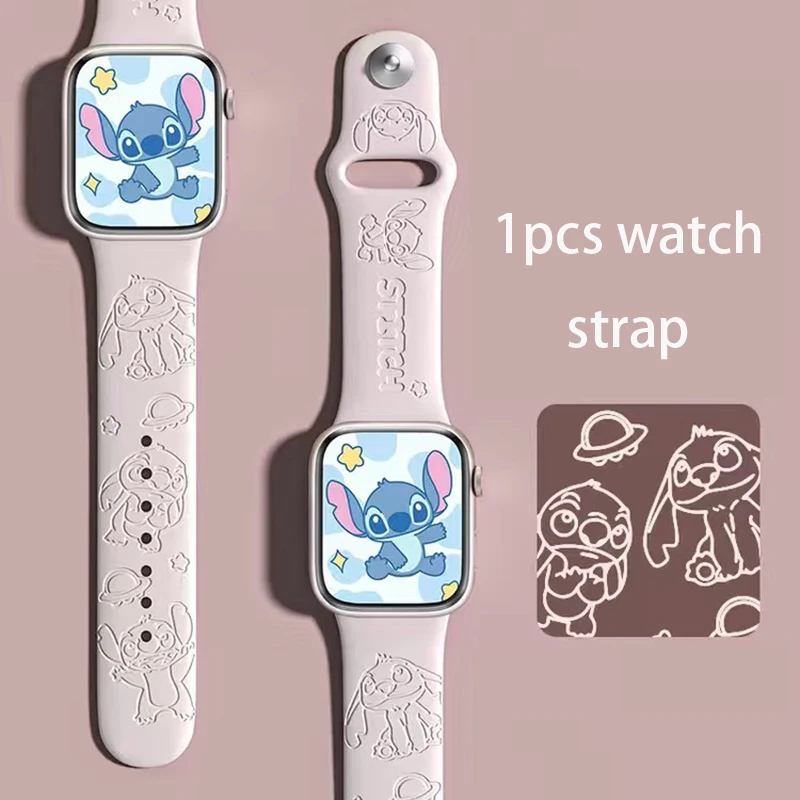 Stitch Apple Watch Strap Kawaii Disney Engraved Printed Girls Cute Anime Watch Strap Versatile Decoration Elastic Skin Friendly