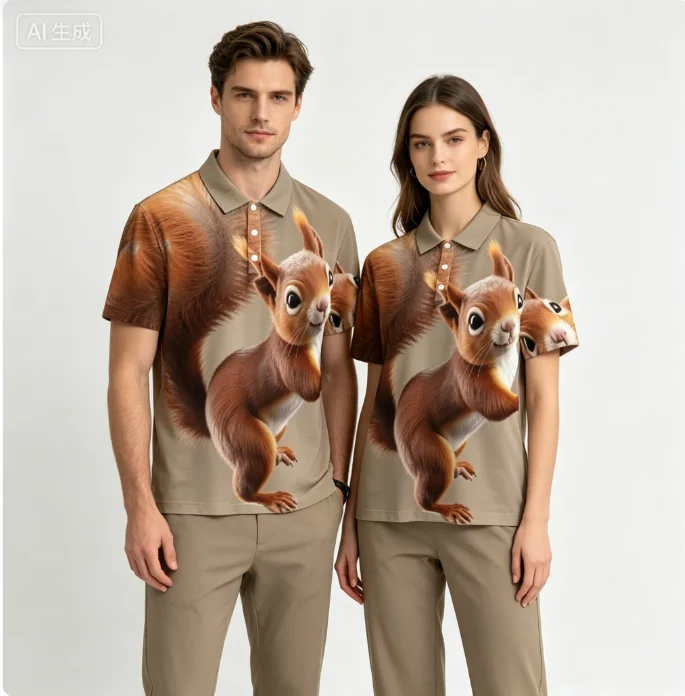 Men's 3D Squirrel Print Polo Shirt Man Cute Animal Graphic Short Sleeve Casual Summer Tops Man Clothes Clearance Sales