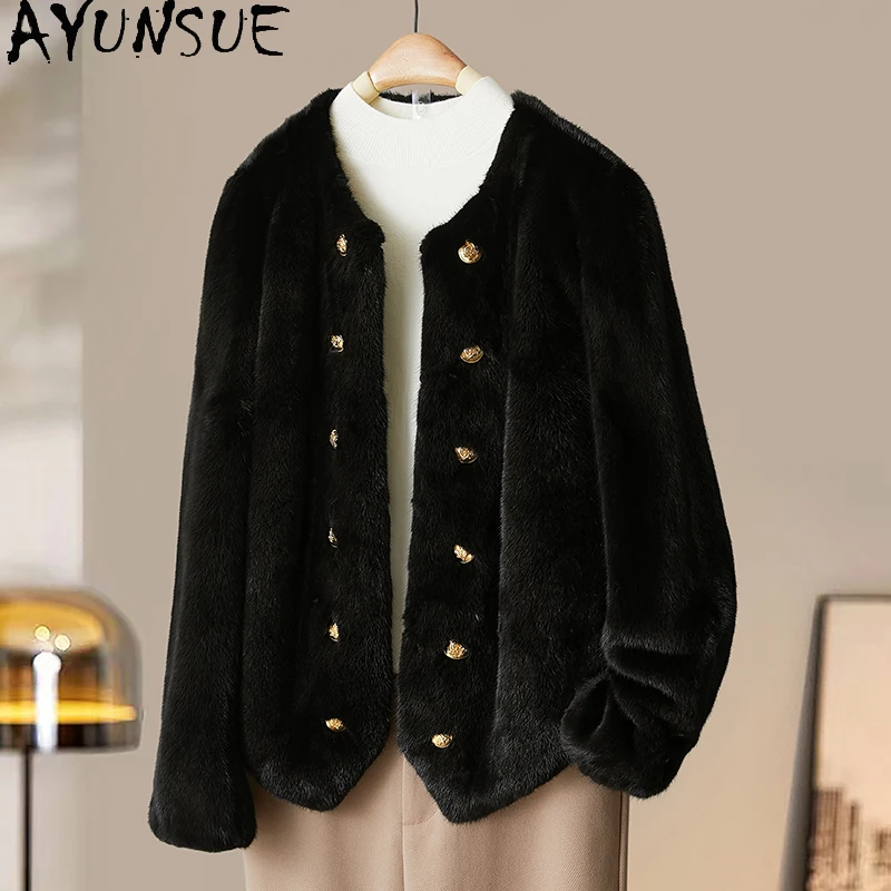 AYUNSUE Echter Pelzmantel für Damen, warm, natürlich, für Damen, Nerz, Damenmäntel, Winterjacke, 2025, neu in Oberbekleidung
