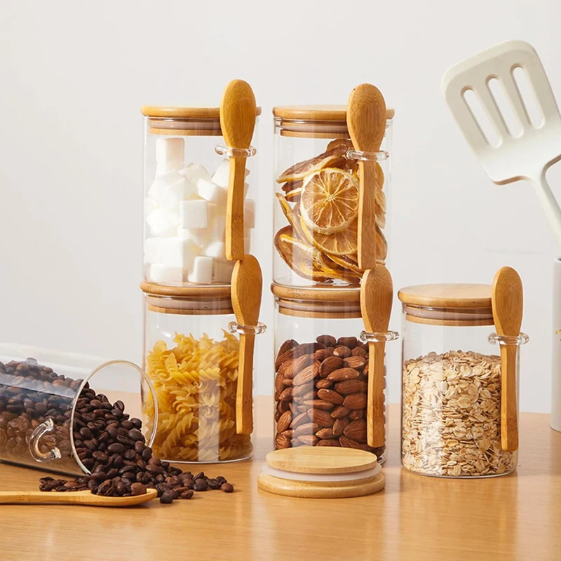 

3Pcs Glass Containers 550ML Kitchen Food Storage Jar Coffee Sugar Candy Salt Spice Jars Airtight Glass Jar with Lid and Spoon