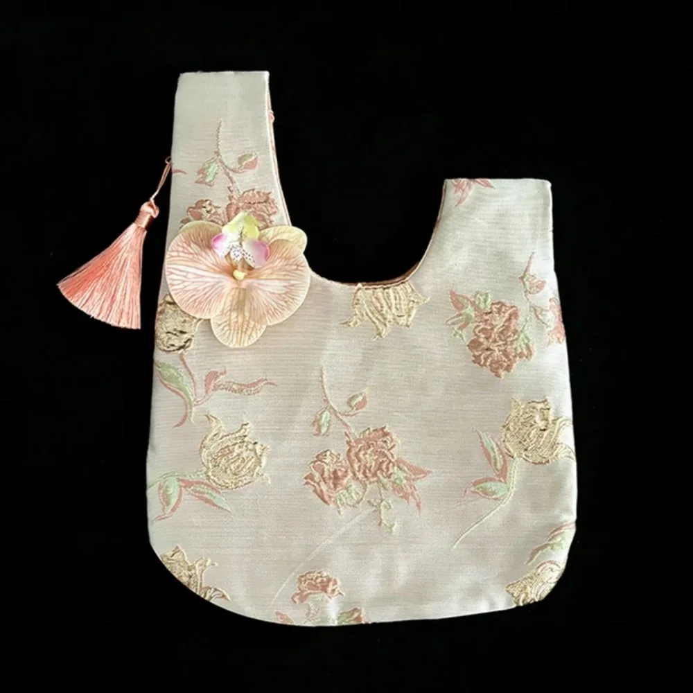 

New Orchid Small Handbag Tassel Faux Silk Coin Purse Jacquard Chinese Retro Gift Bags Woman