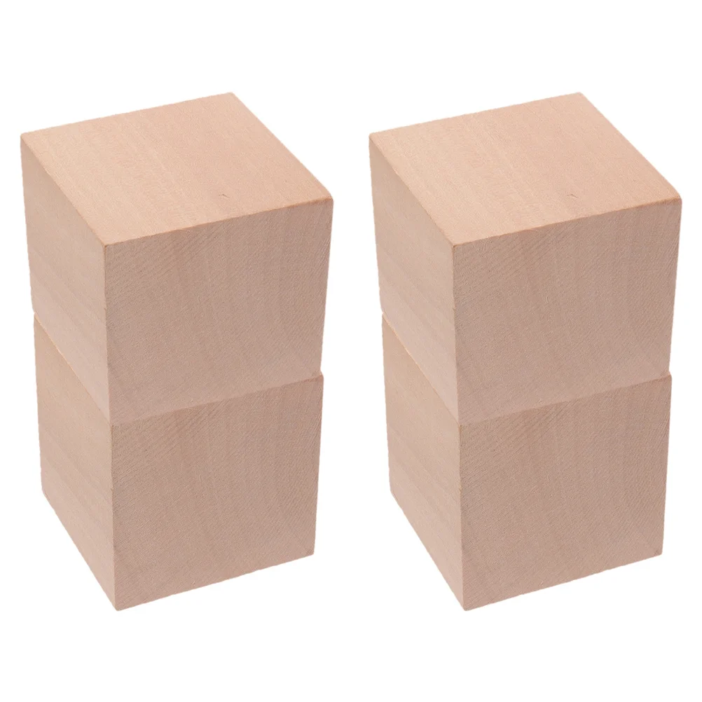 4 Pcs 5cm Square Wood Craft Cubes Unfinished Wooden Blocks Preschool Math Teaching Aids Geometric Learning Kids Toys Cube