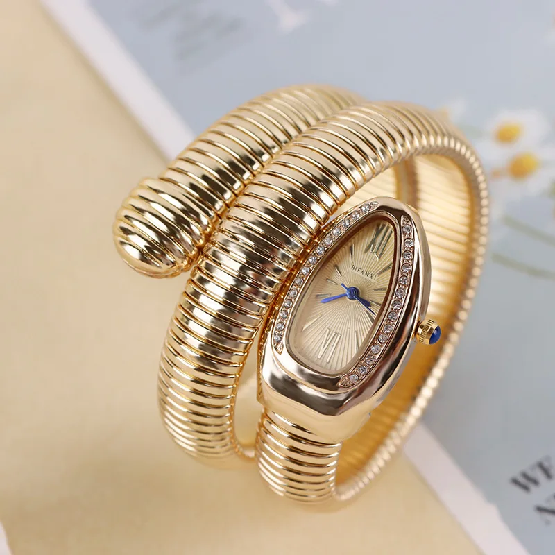 Fashion avantgarde Snake Watches Women Luxury Gold Quartz Winding Bangle Watches Steel Ladies Watches Female AAA Clock Relogio