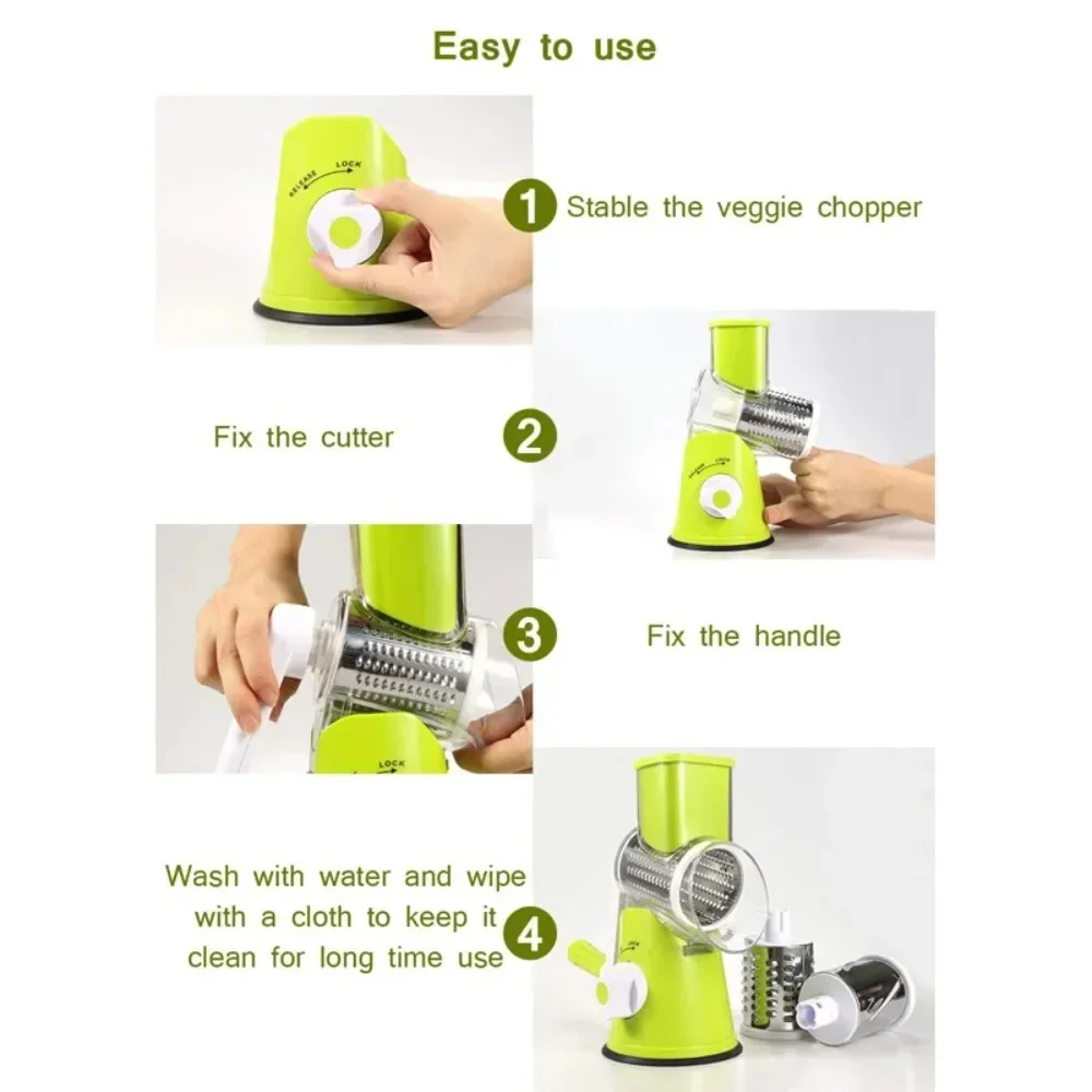 3 In 1 Slicing Grater Food Processor Blender Manual Rotary Cheese Grater Potato Slice Chopper Stainless Steel Kitchen Accessorie