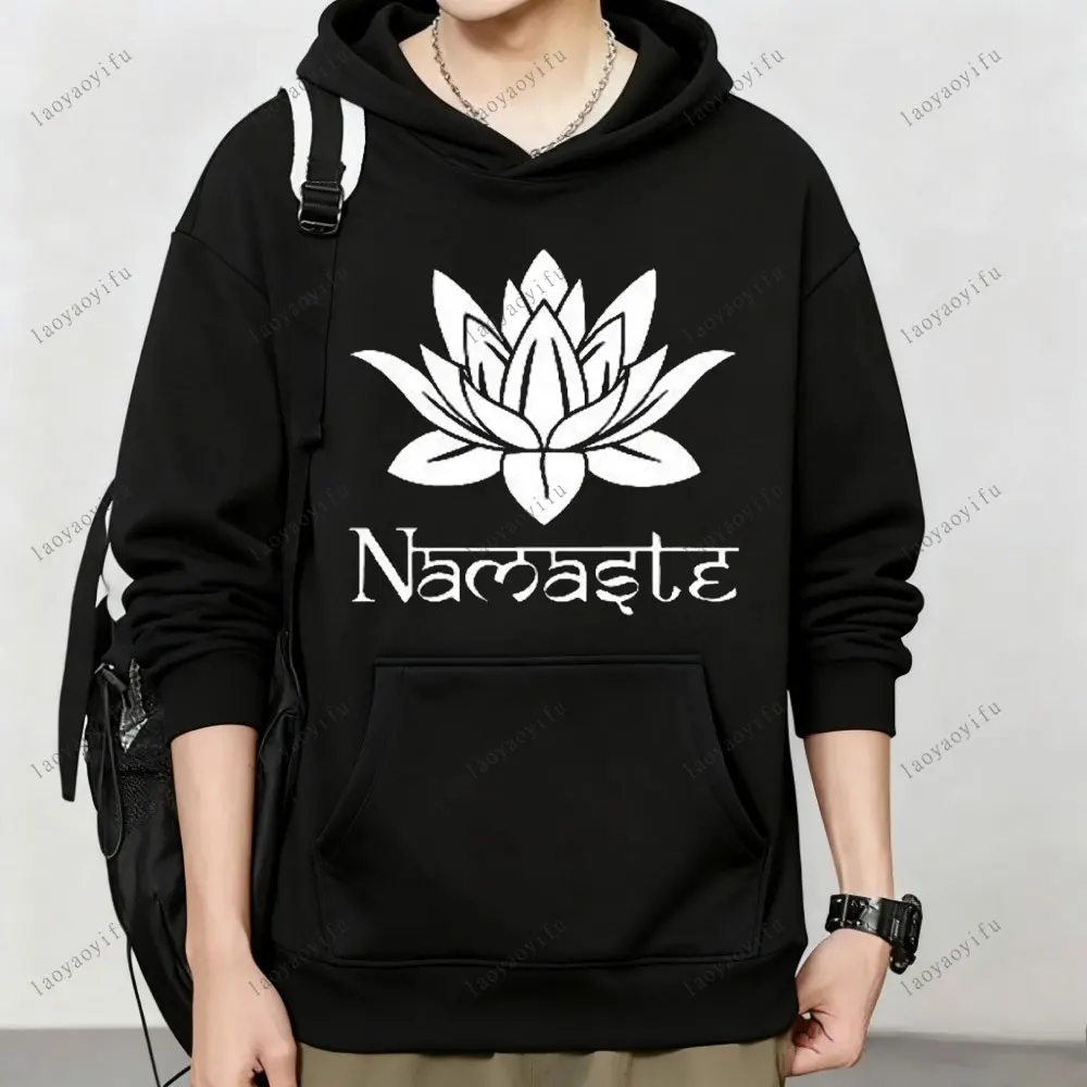 

Толстовка с капюшоном Namaste для йоги с рисунком лотоса, медитации, модная свободная толстовка с длинными рукавами, уличная одежда, мужские топы с заниженными плечами, мужская одежда