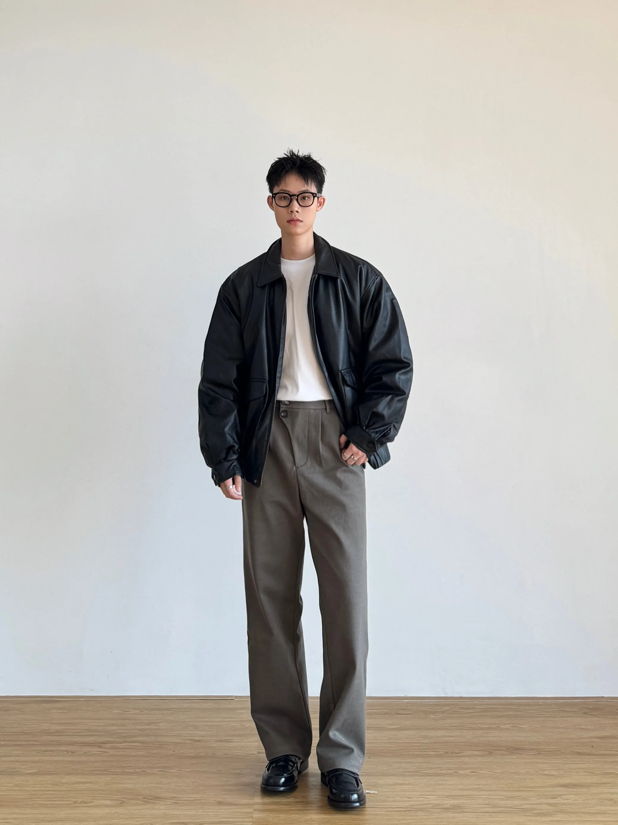 

Men's Casual Loose PU Leather Collar down Jaet American Retro Sle Warm Durable Long Sve Zipper Coat for Winter