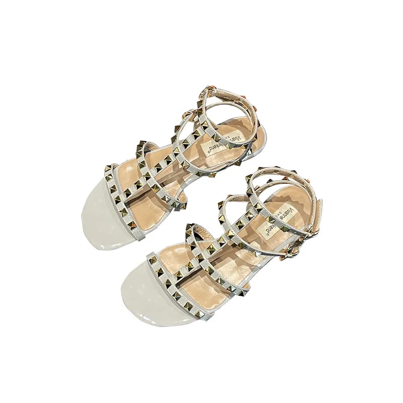 Qunq Summer Girls Lovely Roman Sandal Rivet scarpe da principessa con tacco alto traspirante sfilata di moda Casual scarpe per bambini sandali