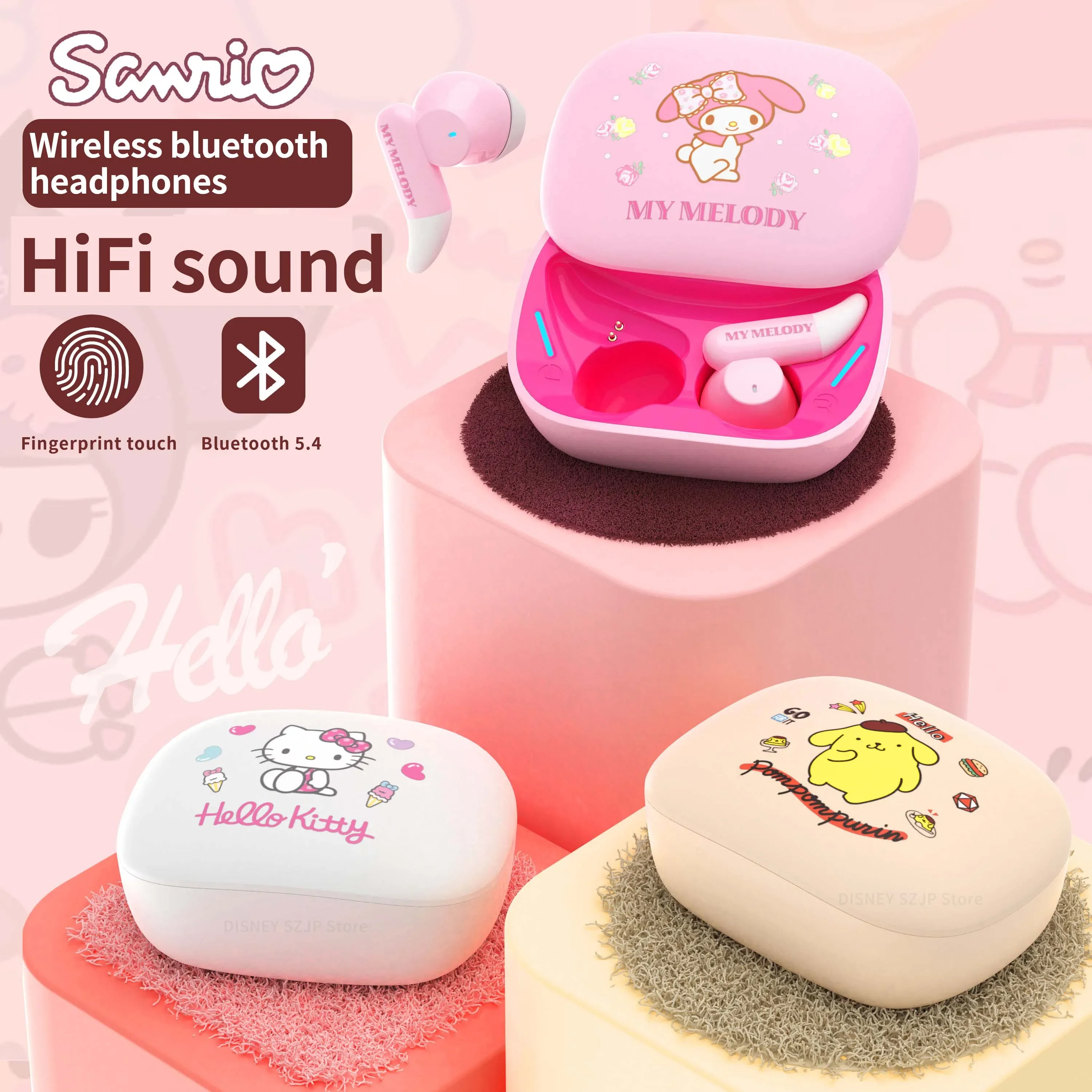 Sanrio BL07 Hello Kitty Earbuds Wireless Bluetooth Headphones Cute Kuromi Earphones Touch Control Long Endurance Noise Reduction