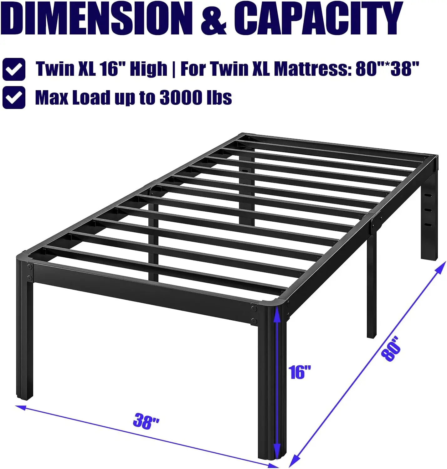 

16"" Twin Xl Heavy Duty Bed Frame No Box Spring Ned, Metal Twin Xl Platform Bed Frame With Round Corners, Easy Assembly, Noise