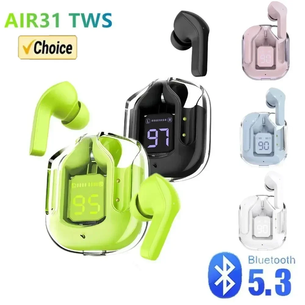 TWS Wireless Bluetooth Earphone Air31 Transparent Headphones with Digital Display Noise Canceling Headset Gaming Earbuds BT30