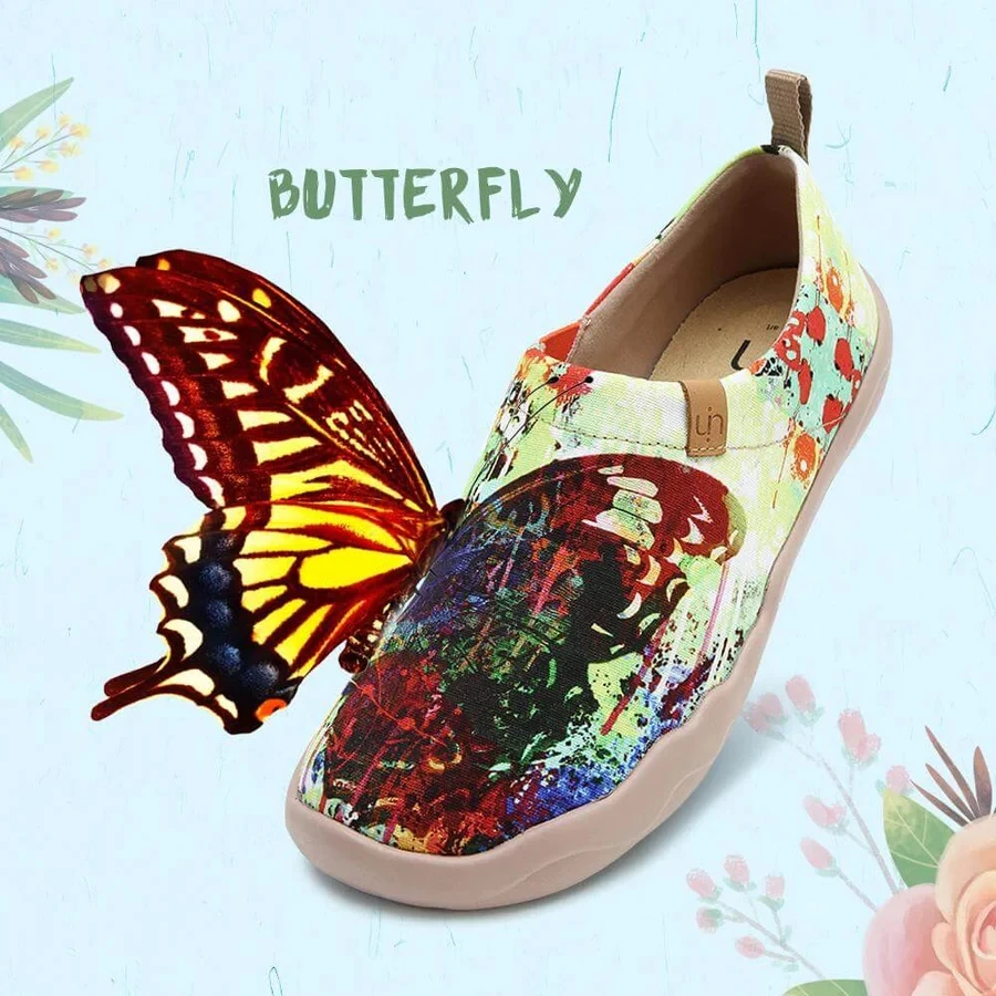 UIN Fashion Retro Sports Casual Sneakers Art Travel Shoes MOTTLED BUTTERFLY Canvas Unique Artistic Flat Women Shoes