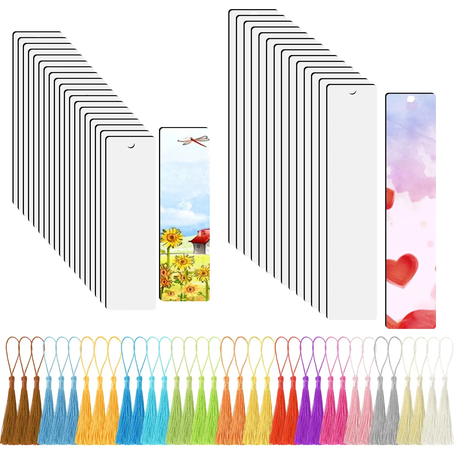 20/30/40Pcs Heat Transfer Sublimation Blanks Bookmarks with Hole and Colorful Tassels Graduation Gifts for DIY Bookmarks Crafts