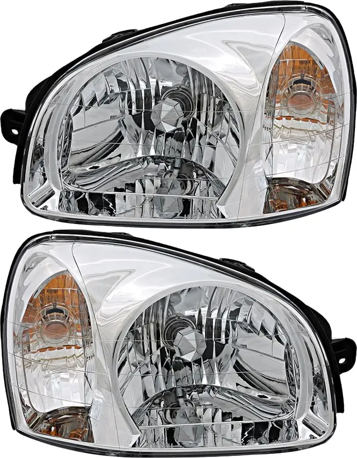Driver and Passenger Side Halogen Headlight Assembly Set Compatible with 2003 2004 2005 2006 Santa Fe