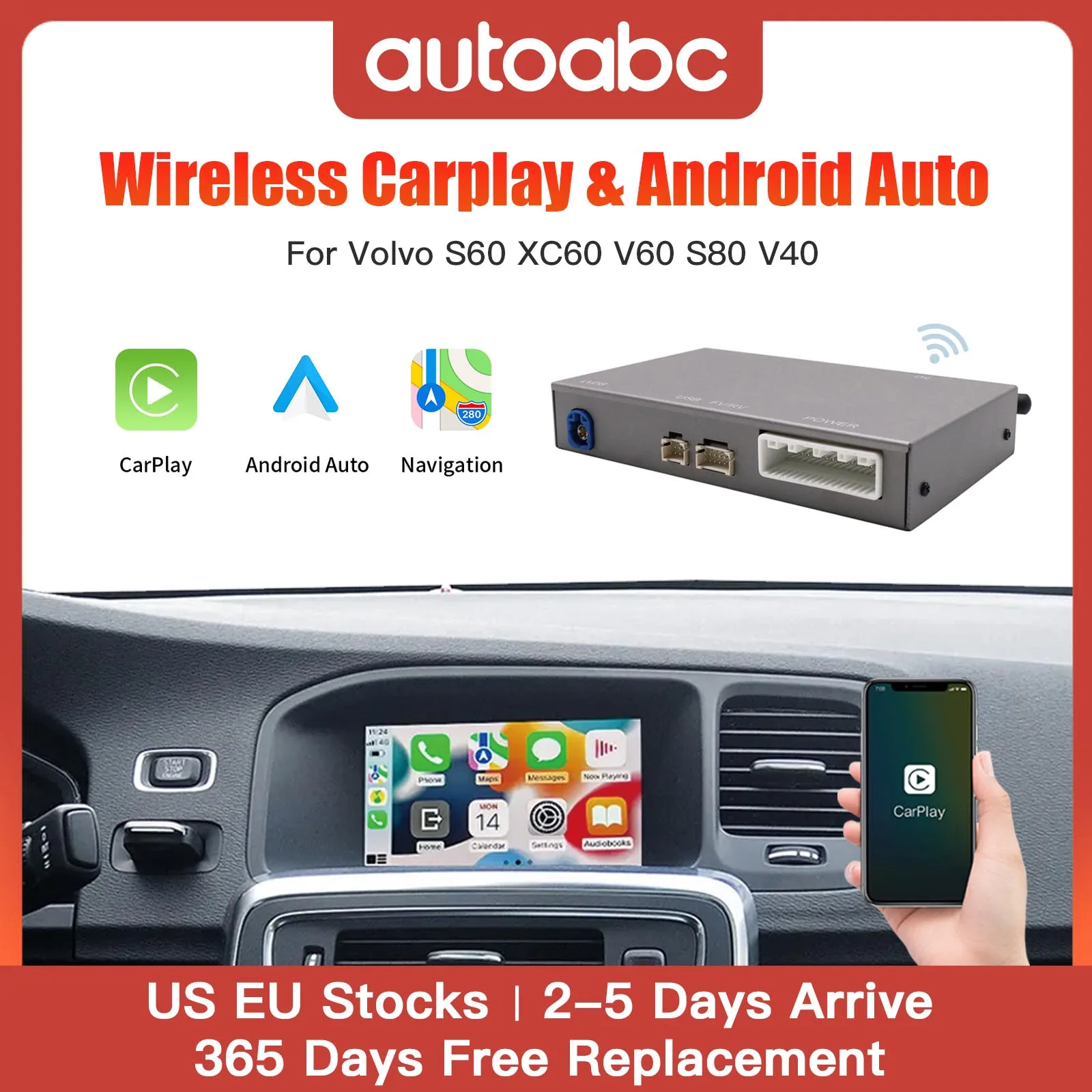 Carplay wireless per Volvo, Android Auto, Airplay, Mirror Link, Accessori per auto, Modelli XC60, S60, V40, V60, XC90, S