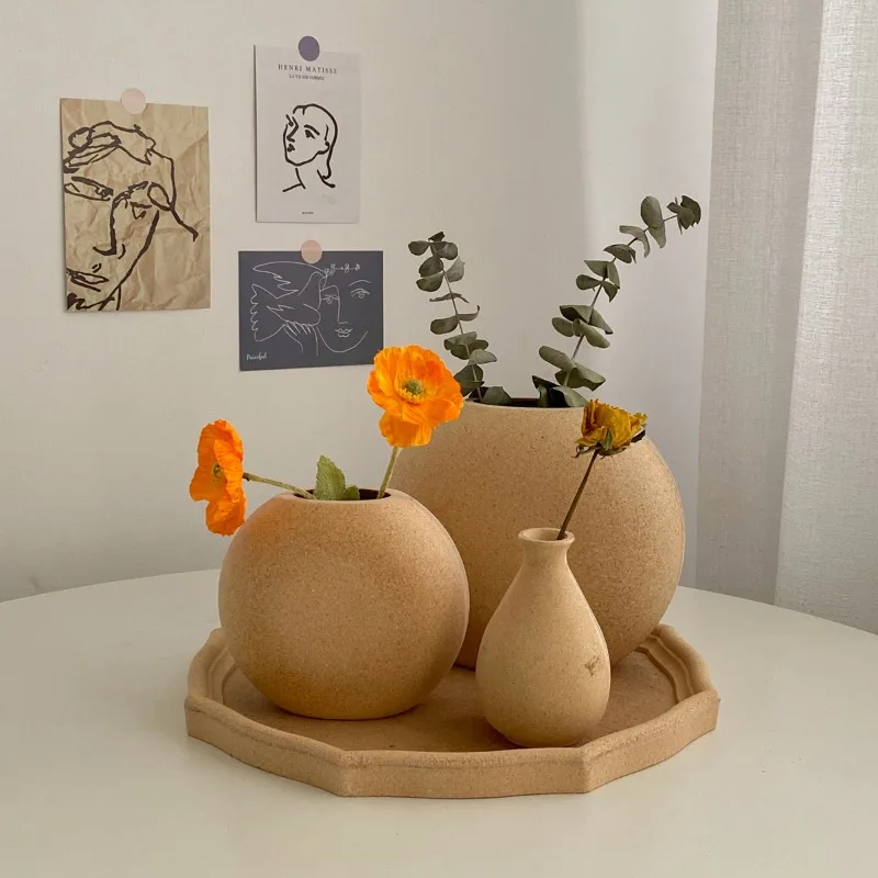 

Rustic Wood Dried Flowers Vase Ins Style Raw Texture Home Decor Minimalist Living Room Centerpiece Creative Photography Prop