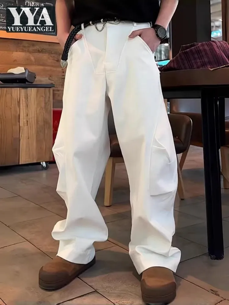 

Hip Hop Men Fashion Denim Pants Design Solid Color Streetwear Spliced Casual Loose Fit High Street Male Casual Straight Jeans