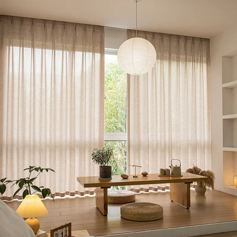 Extra Long 400cm Height Faux Linen  Sheer Curtains Customize Size Accepted Ceiling Curtain Living Room, Dining Room Custom Made