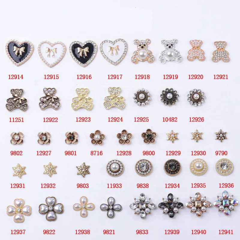 5PCS Alloy Cute Cartoon Carousel Bear Creative Rhinestone Gold Button Ornaments Earrings Choker Hair Bag DIY Jewelry Accessories