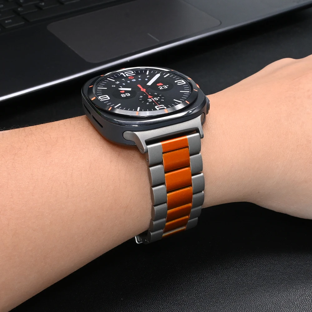 Титановый ремешок для Samsung Galaxy Watch Ultra 47 мм, роскошный мужской браслет-звено для Galaxy Watch 47 мм, ремешок с изогнутым концом без зазора