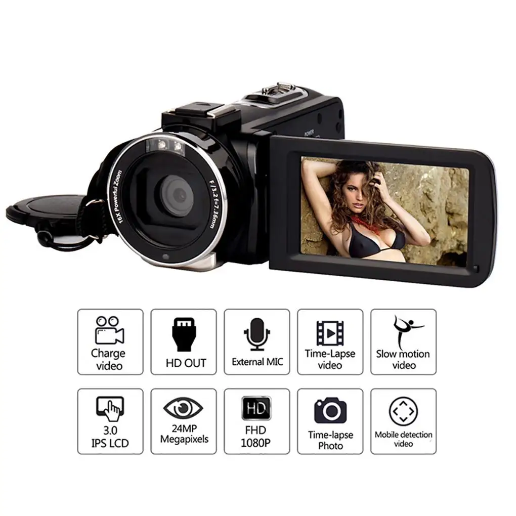 Video Camera Camcorder 16X Zoom Full HD Camera 30.0MP 3.0 inch Video Recorder with Remote Control