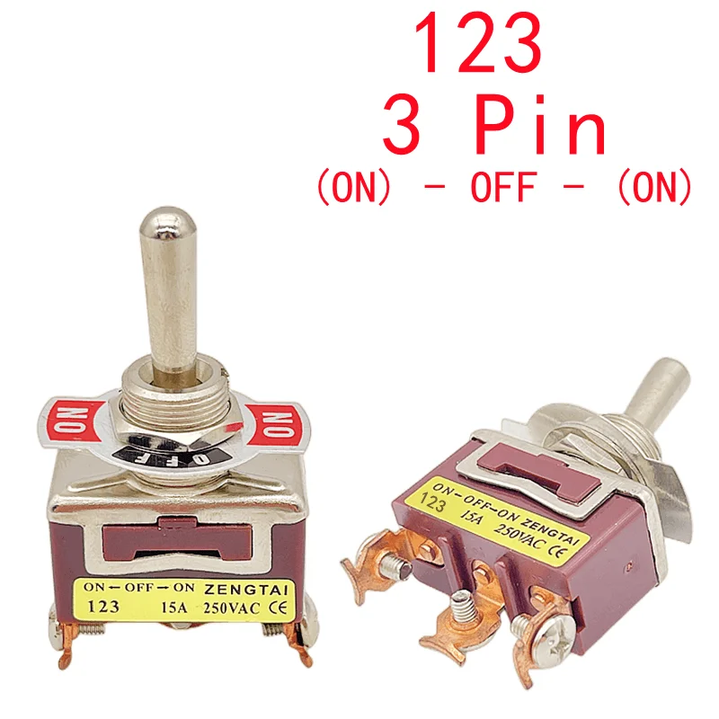 1PCS E-TEN Series High-end Rocker Button Switch 2-12Pin ON-OFF-ON Silver Contact Copper Pin 12mm 250V 15A Rocker Toggle Switch