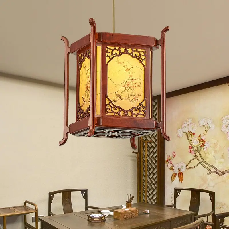 Vintage Chinese Pendant Light Decor Dining Room Lighting Fixture LED Living Room Bedroom Wood Hand Carved Lantern Hanging Lamps